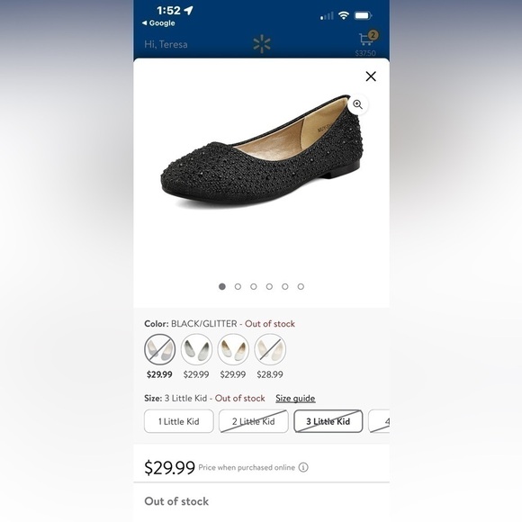 Dream Pairs Girls MUY-SHINE Flats Black Glitter Slip On Flats Size-4 NIB - Picture 7 of 8